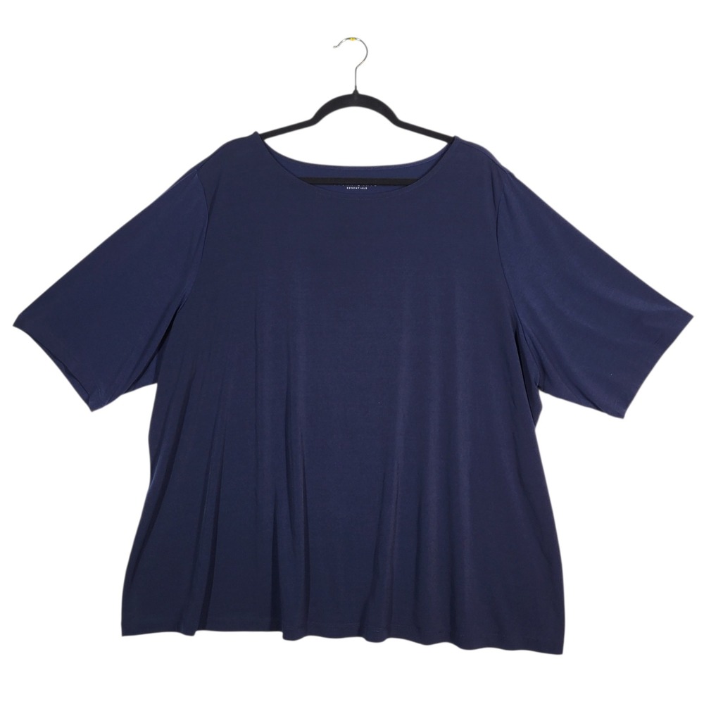 Susan Graver Modern Essentials Liquid Knit Bateau‎ Neck Top 3X Navy Short Sleeve